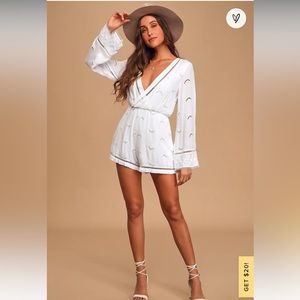 Lulus Moonlit Magic White Embroidered Eyelet Long Sleeve Romper NWT size XL